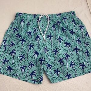 Boardies aqua and blue palm tree print lined swim trunks L